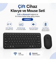 ScHitec Çift Cihaz Bağlantı Özellikli Klavye ve Mouse Set 2.4G+BT Siyah KM902