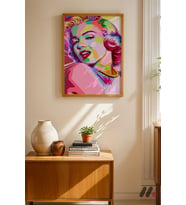 Pop Art Kadın Portresi, Ahşap Çerçeveli Duvar Tablosu - Modern Ev Dekorasyonu