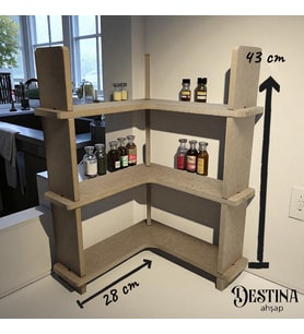 Destina Ahşap Demonte Köşe Çok Amaçlı Raf 28 cm*43cm