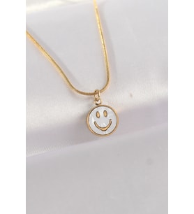316L Çelik Zincir Renk Mermer Desenli Minimal Smile Kolye TJ-BKO8672