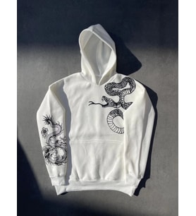 Uzun Kol Kapşonlu Baskılı SweatShirt - Beyaz
