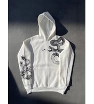 Uzun Kol Kapşonlu Baskılı SweatShirt - Beyaz