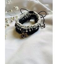 serapis accessories Makrome İpli Fimo Boncuklu Kamera Fotoğraf Makinesi Boncuklu Silver Siyah 3'lu Kombin Bileklik Kadın / Kız