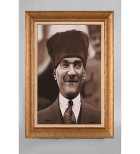 Altın Varaklı Paspartulu Çerçeveli Atatürk Tablo nt1036