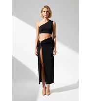 Kadın Tek Omuz Bodycon Midi Plaj Elbisesi Döküm Aksesuar Detaylı Kolsuz Örme Kumaş Günlük Rahat