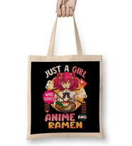Just A Girl Who Loves Anime And Ramen Funny Foodie Bez Çanta Uzun Saplı