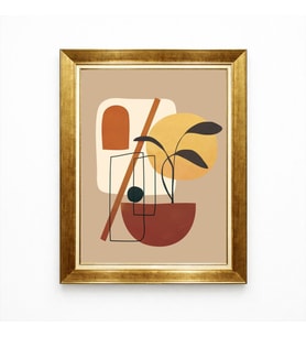 Tablore Gold Çerçeveli Soyut Bohem Yaprak Tablosu - Modern Geometrik Pastel Tonlar Duvar Dekoru