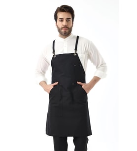 Barista Askılı Önlük Kanguru Cepli - Siyah