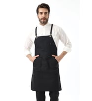 Barista Askılı Önlük Kanguru Cepli - Siyah