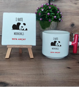 Sevimli Panda Hediye Seti Kupa Bardak T Kulplu ve Dekoratif Taş Arkadaşa Hediye (Model 1)