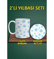 Yılbaşı Temalı Kupa ve Bardak Altlığı Seti