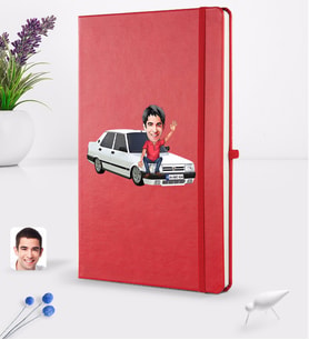 BK Gift Kişiye Özel Plakalı Erkek Tofaş Doğan SLX Karikatürlü Kırmızı Termo Deri Defter 16x24cm Model 1