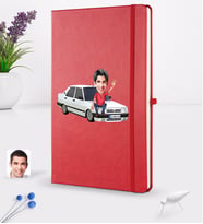 BK Gift Kişiye Özel Plakalı Erkek Tofaş Doğan SLX Karikatürlü Kırmızı Termo Deri Defter 16x24cm Model 1