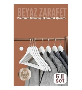 Mey İthalat® 5'li Lüks Beyaz Elbise Ceket Askısı - Ergonomik & Kaymaz Plastik Askı Seti -  Ahşap Gör