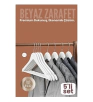 Mey İthalat® 5'li Lüks Beyaz Elbise Ceket Askısı - Ergonomik & Kaymaz Plastik Askı Seti -  Ahşap Gör