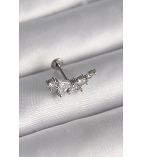 316L Çelik Gümüş Renk Zirkon Taşlı Tragus Piercing 5886