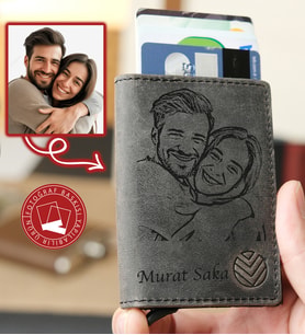 VAGAVE Kişiye ve İsme Özel Fotoğraf Baskısı Yapılabilir Gri Renk Hakiki Deri Kartlık Mekanizmalı Erkek ve Kadın Deri Cüzdan Erkek Arkadaşa Kız Arkadaşa Eşe Sevgililer Günü Hediyesi Anneye Babaya Abiye Ablaya Hediyelik