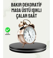 Nostaljik Büyük Boy Metal Masa Saati Bronz Kaplama Ve Yüksek Sesli Alarm