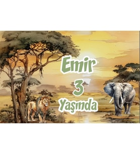 Safari Aslan ve Fil Temalı Doğum Günü Afişi 35X50 cm