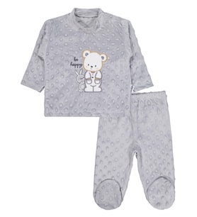 Albimini Tavşanlı Ayı Patikli 2Li Pijama Takım 1-6 Ay Pijama Takımı - Gri