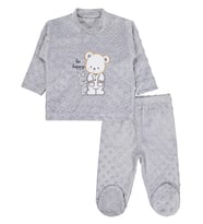 Albimini Tavşanlı Ayı Patikli 2Li Pijama Takım 1-6 Ay Pijama Takımı - Gri