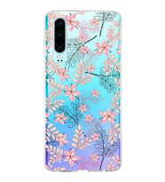 Huawei P30 Uyumlu Kapak Floral Kırmızı Tasarımlı Şeffaf Silikon Kılıf