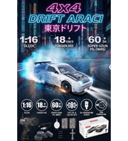 1:16 Şarjlı Uzaktan Kumandalı Drift Arabası 4 Çeker Gerçekçi Duman Efektli Yedek Lastikli RC Araba
