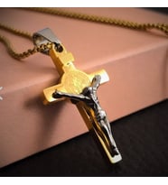 voyageaccessory Altın Gümüş Renk Paslanmaz Çelik İsa Haç Kolye / 60 cm Zincirli