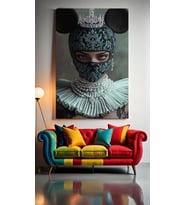 FARE KULAKLI MASKELİ KADIN Ev Duvar Salon Güzellik Salonu Ofis Dükkan Dekarasyon Kanvas Tablo (Çok Renkli)