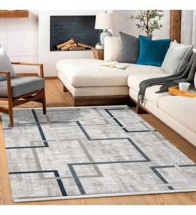 Makine Kaymaz Yıkanabilir Mavi Geometrik Triko Salon Halısı Mutfak Halısı Koridor Halısı Yolluk 6935AK