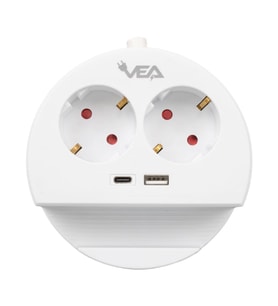 VEA VE-G1102C 2 Lİ Telefon Standlı Tutacaklı Priz Usb Li Type-c Girişli Uzatma Kablosu 1.5 Metre