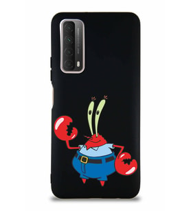 Huawei P Smart 2021 Soft Premier Kapak Bay Yengeç Tasarımlı Silikon Kılıf - Siyah (Şeffaf)