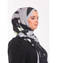 Geometrik Desen Modal Seri Şal Eşarp Askısı İle Birlikte 75x200 Siyah Gri-75x200