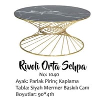 Brc 17551 Orta Sehpa Rİvoli Siyah mermer Cam Metal Gold renk Kaplam Ayak El yapım