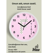 İsme Özel F Harfli Pembe Çocuk Odası Duvar Saati Orta Boy 30 cm Beyaz Camlı Sessiz