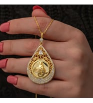 Gümüş Gold Kaplama Damla Tuğralı Kadın Kolye
