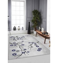 Lacivert Çiçekli Kaymaz Tabanlı Dekoratif Halı FW008 - 100 x 160 cm
