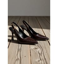 Kadın Sivri Burunlu İnce Topuklu Sling-Back Ayakkabı Kroko Desen Rugan Orta Topuk Günlük Rahat Şık