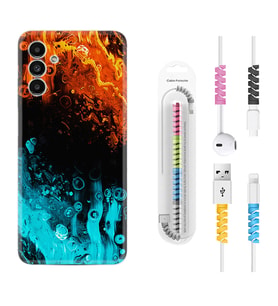 Samsung A23 A31 A32 A50 A51 A52 A53 A70 Kılıf Kablo Koruma Spiral Silikon Orange Blue Color 1665