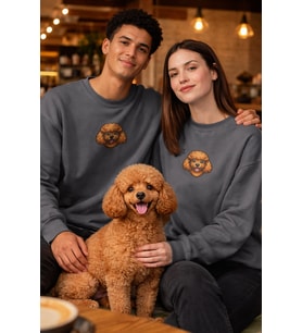 Toy Poodle Köpek Desenli Sevgili Sweatshirt – Unisex Çift Kombini (Gri)