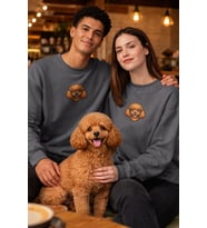 Toy Poodle Köpek Desenli Sevgili Sweatshirt – Unisex Çift Kombini (Gri)