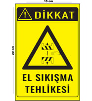 Metal El Sıkışma Tehlikesi 15 Cm x 20 Cm Uyarı Levhası Yönlendirme Tabelası