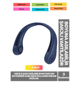 Premium Sessiz Sarı Eller Serbest Boyuna Asılabilir Şarjlı 3 Kademeli Vantilatör Klima Soğutucu Fan