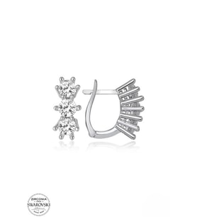 SWAROVSKİ TAŞLI  ZİRCONİA PIRLANTA MONTÜR ÜÇ TAŞ 925 AYAR GÜMÜŞ KÜPE