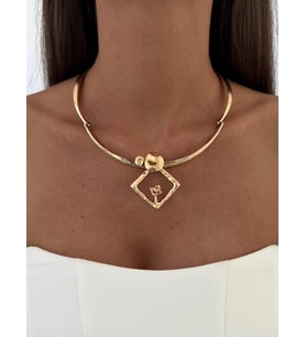 Özel Seri Eskitme Kare Tasarım Gold Marka Choker Kolye