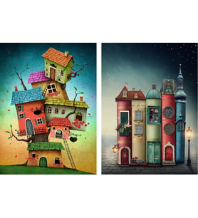 Nova Puzzle 2x1000 Parçalık Fantastik Evler ve Kitap Sokağı Puzzle Seti