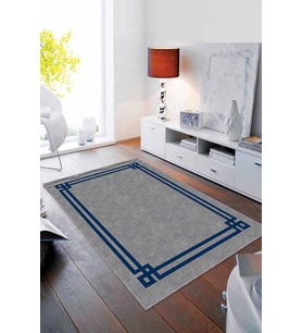 Lacivert Çerçeveli Kaymaz Tabanlı Dekoratif Halı RV059 - 100 x 160 cm