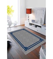 Lacivert Çerçeveli Kaymaz Tabanlı Dekoratif Halı RV059 - 100 x 160 cm