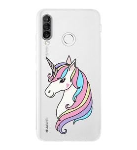 Huawei P30 LiteUyumlu Kamera korumalı Kapak Unicorn Tasarımlı  Şeffaf Kılıf