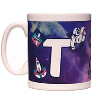 T Harfi Uzay Astronot Tasarım Renkli Harfli Kupa Bardak